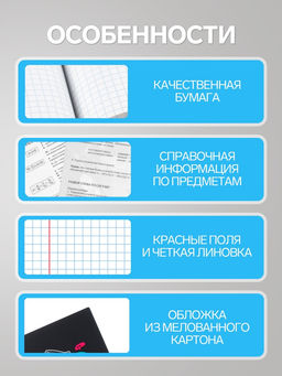 Цена за 5 шт. Предметная тетрадь по литературе Calligrata TOP. BlackTone, 48 листов, в клетку, со справочным материалом, обложка из мелованного картона