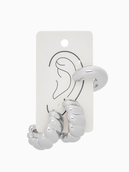 Серьги и каффы QF Плетённый бублик, набор, цвет серебро  фото 3