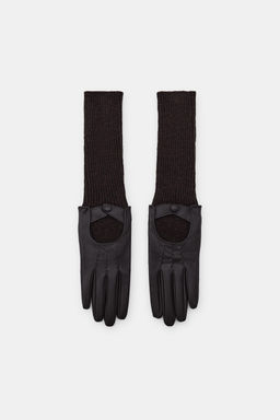 COMBINED LEATHER EFFECT GLOVES - Zara фото 2