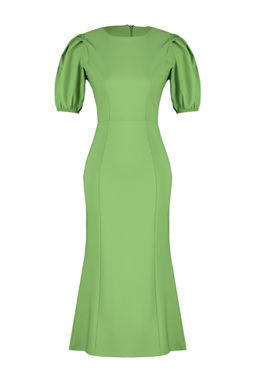 TRENDYOLMILLA Yesil Vucudu Saran Balon Kollu Midi Dokuma Elbise TWOSS24EL00502 фото 7
