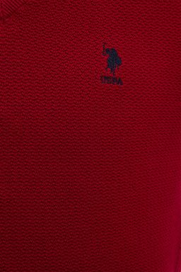 U. S. Polo Assn / Мужской бордовый красный трикотажный свитер с v-образным вырезом Basic - U.s. polo assn фото 5
