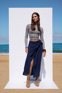 TRENDYOLMILLA Yag Yesili Baglamal? Kruvaze Kapama Viskon Kumasl? Maxi Boy Dokuma Etek TWOSS24ET00006 фото 30