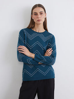 Bisiklet Yaka Desenli Kad?n Triko Kazak