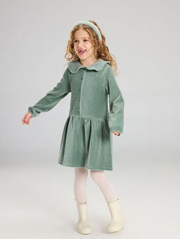 Bebe Yaka K?z ?ocuk Kadife Elbise