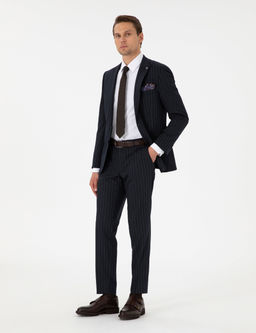 Lacivert Extra Slim Fit _izgili Tak_m Elbise