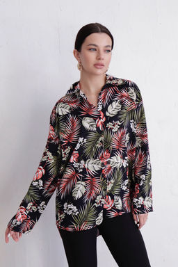 11655 Рубашка с тропическим принтом чёрная - Martichelli фото 5