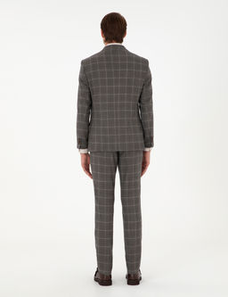 Kahverengi Slim Fit Ekose Y_nl_ Tak_m Elbise