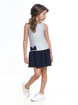 Платье комбинированное 22-7184 серый/синий