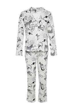 Trendyolmilla Ekru %100 Pamuklu Ay?c?kl? Gomlek-Pantolon Orme Pijama Tak?m? THMAW24PT00002  фото 31