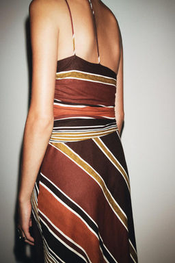 STRIPED ASYMMETRIC MIDI DRESS - Zara фото 3