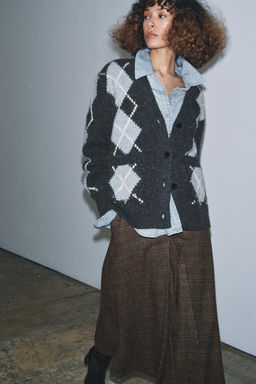 100% WOOL ARGYLE CARDIGAN - Zara фото 2