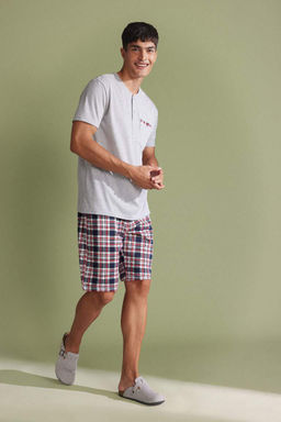 Regular Fit Pijama Tak?m K?sa Kollu Ust Sort Beli Lastikli Alt - Defacto фото 2