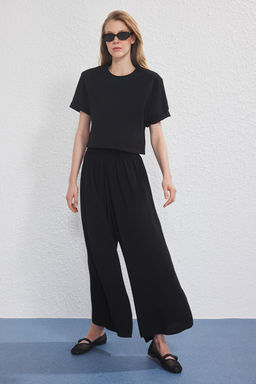 TRENDYOLMILLA Siyah Beli Lastikli Yumusak Rahat Kumas Wide Leg Extra Genis Paca Dokuma Pantolon TWOSS25PL00103 фото 6