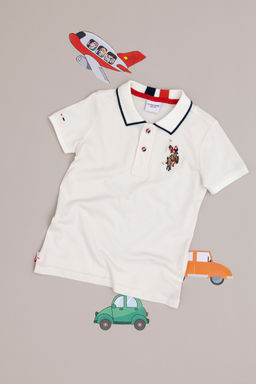 Футболка-поло U.S. Polo Assn базовая для мальчиков цвета экрю из хлопка  фото 5