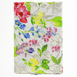 Скатерть 150х145см "Летний сад", длина стола до 110см, на 4 персоны, рогожка (хлопок 100%) 171г/м2, упаковка классическая, пакет ПВХ 28х41см, "Домашняя мода" (Россия)