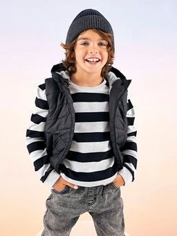 Bisiklet Yaka ?izgili Uzun Kollu Erkek ?ocuk Ti??rt