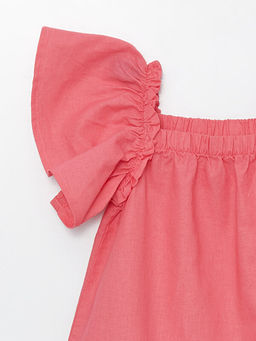 Kare Yaka K?sa Kollu Keten Kar???ml? K?z Bebek Elbise