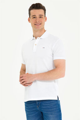 Мужская белая базовая футболка с воротником-поло