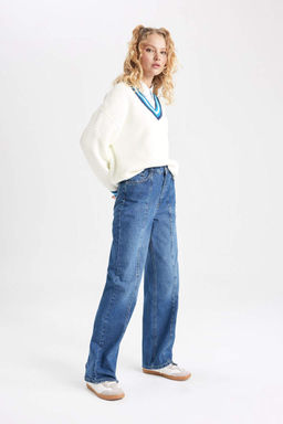 Широкие длинные джинсовые брюки с высокой талией в стиле 90-х - Defacto фото 3