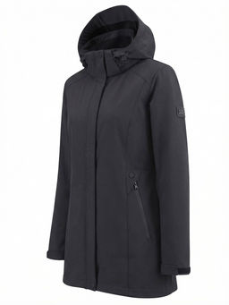 Парка женская софтшелл виндстоппер удлинённая с капюшоном черного цвета 9614_1Ch