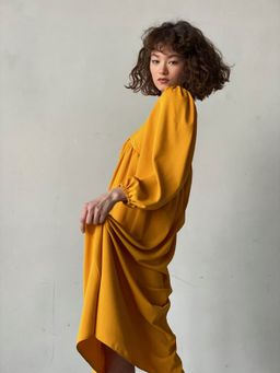 Платье-миди с пышными рукавами в цвете манго - Martichelli фото 10