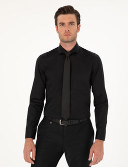 Черная классическая хлопковая рубашка приталенного кроя - Cacharel фото 3