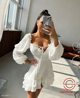 Платье мини с открытыми плечами и объёмными рукавами - Bruno фото 3