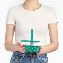 Корзина плетёная для хранения «Новогодняя», 15×12×7.5 см, ручка h=17.5 см, зелёная