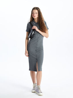 Polo Yaka D?z K?sa Kollu Kad?n Bodycon Elbise