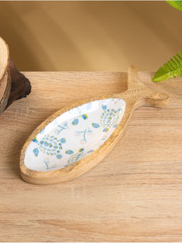 Блюдо в форме рыбки «Черепаха и цветы», 25.5×10×2 см, дерево манго