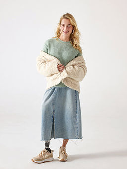 Bisiklet Yaka D?z Uzun Kollu Kad?n Triko Kazak