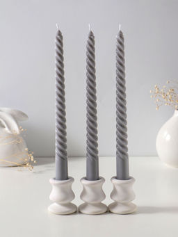 Свеча витая 25 см (набор 3 шт) 57 гр, 5 ч, цв. серый