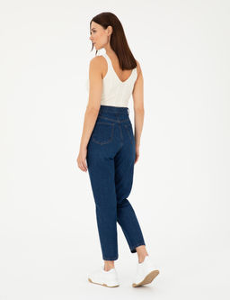 Koyu _ndigo Mom Fit Jean Pantolon