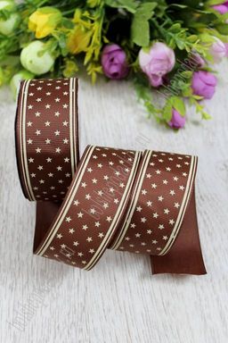 Лента репсовая 4 см*20 ярд "Звездочки" SF-1293, темно-коричневый №32