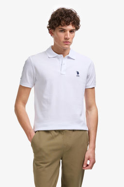 Erkek Slim Fit Polo Yaka Beyaz Basic Ti__rt