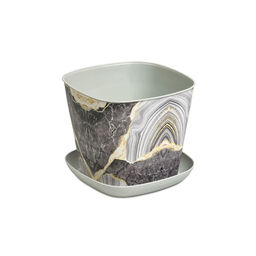 Кашпо квадратное 1,3л Мрамор с поддоном (светло-серый) 38113150 Виолет - Violet фото 2