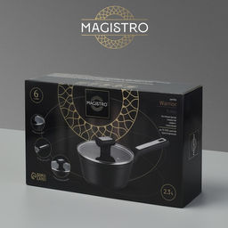 Ковш Magistro Warrior, 2.3 л, d=20 см, h=8.8 см, с крышкой, антипригарное покрытие, индукция, чёрный