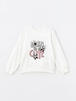 Bisiklet Yaka Bask?l? K?z ?ocuk Sweatshirt