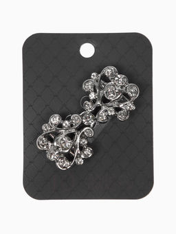 Зажим для кардигана "Ажур", завитки, цвет белый в серебре