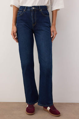 Koyu Mavi Yuksek Bel Straight Jeans TWOAW26JE00249 - Trendyolmilla фото 3