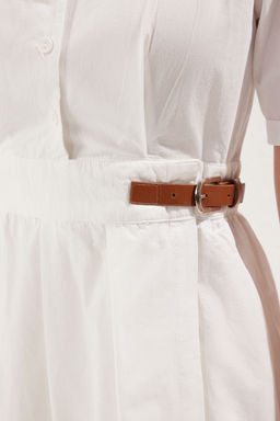 Trendyolmilla Lacivert A- Kesim Pili Ve Kemer Detayl? Poplin Astarl? Midi Dokuma Elbise TWOSS25EL00060  фото 4