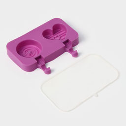 Форма для мороженого Любовь, силикон, 19.5?11?2.5 см, 2 ячейки, с крышкой и палочками (50 шт.), сиреневая