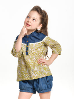 Рубашка для девочки UD 1850 хаки - Mini maxi фото 2