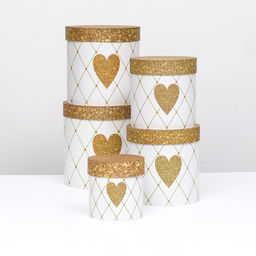 Набор круглых коробок 5в1 Сердце золотое, 25 25 15 15 см
