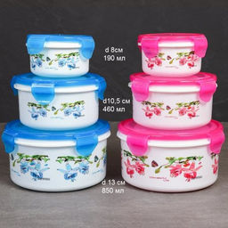 Салатник 3 штуки круглый с крышками / 173 /уп 84/ 190, 460, 850 мл