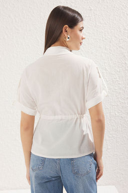 TRENDYOLMILLA Haki Onden Baglama Detayl? Cepli K?sa Kol Dokuma Gomlek TWOSS25GO00017 фото 6