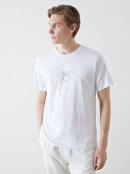 Bisiklet Yaka K?sa Kollu Bask?l? Penye Erkek Ti??rt