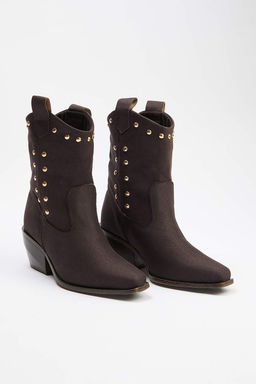 Koyu Kahverengi Suet Trok Detayl? Sivri Burun Kad?n 6,5 cm Blok Topuklu Bot TAKAW26BO00073