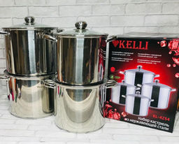Набор посуды нерж. Kelli 8 пр со стекл. крышками (7,5л/9,5л/12л/13,5л), арт. KL-4254 - Полимербыт фото 2