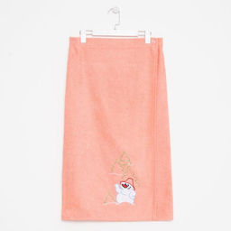Килт женский для бани и сауны, цвет персиковый вышивка Снеговик, размер 80х1502 см, махра 300г/м 100% хлопок